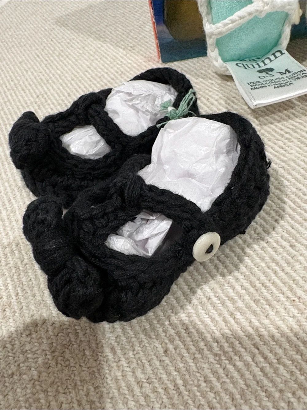 kate quinn White and Black Crochet Mary Jane Infant Baby Shoes Size 0-3 Mo NWOT